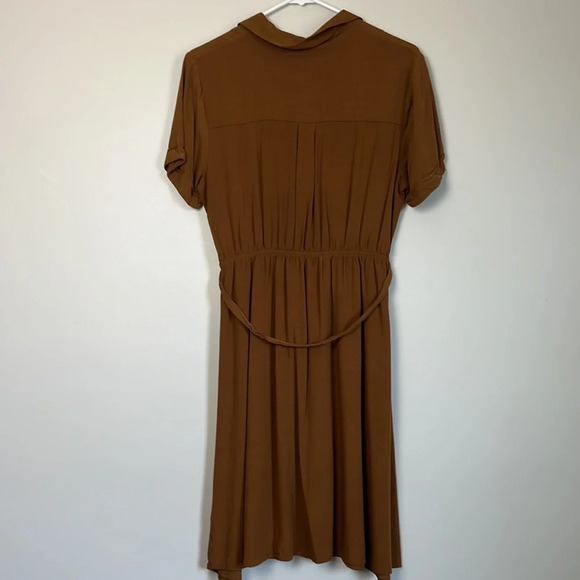 Monteau Women's Brown Rayon Shirt Dress with Tie Waist and pockets Size L - Picture 11 of 16
